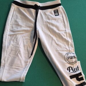 PINK Victoria's Secret White Joggers with Black Accents